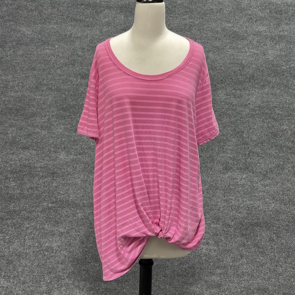 Fresh Produce Shirt Womens 3X Pink Striped Twist Hem Scoop Neck Modal Made USA